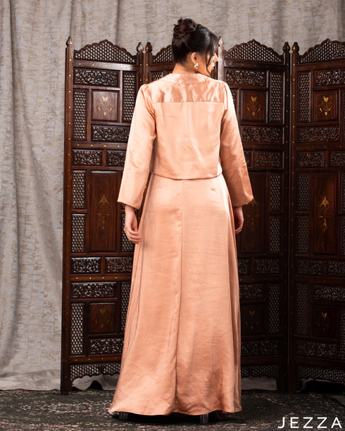 Sleeveless Satin Dress with Long-Sleeve Overtop 58382